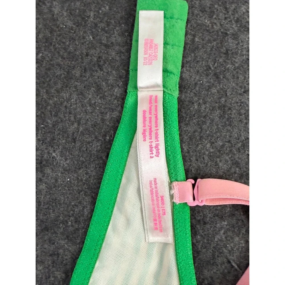 Victoria's Secret PINK T-Shirt Bra Women 34DD Green Striped Great Condition